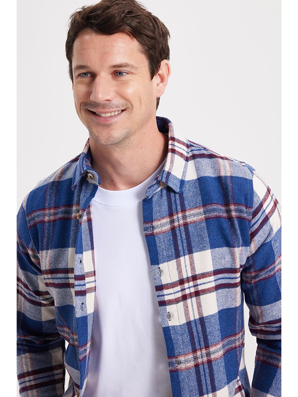 Mavi Erkek Slim Fit Dar Kesim Kareli Kışlık Oduncu Gömlek