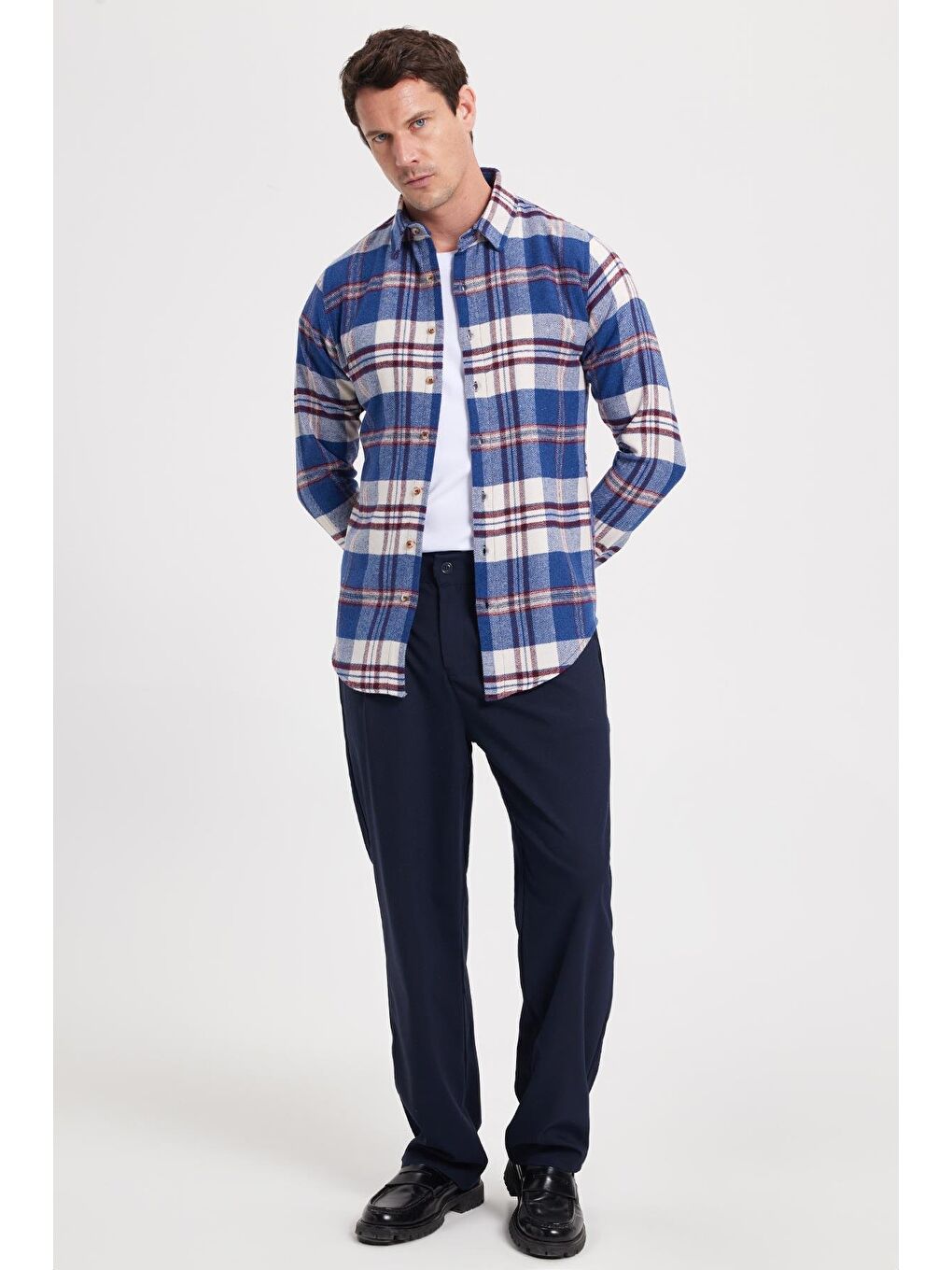 Mavi Erkek Slim Fit Dar Kesim Kareli Kışlık Oduncu Gömlek-2