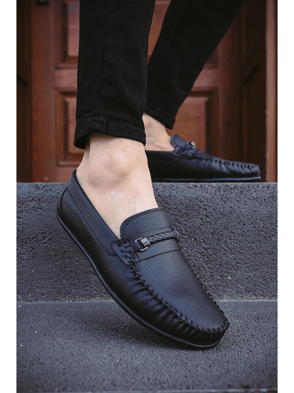 Siyah Mnc 205 Toka Detaylı Rahat Günlük Erkek Loafer Ayakkabı