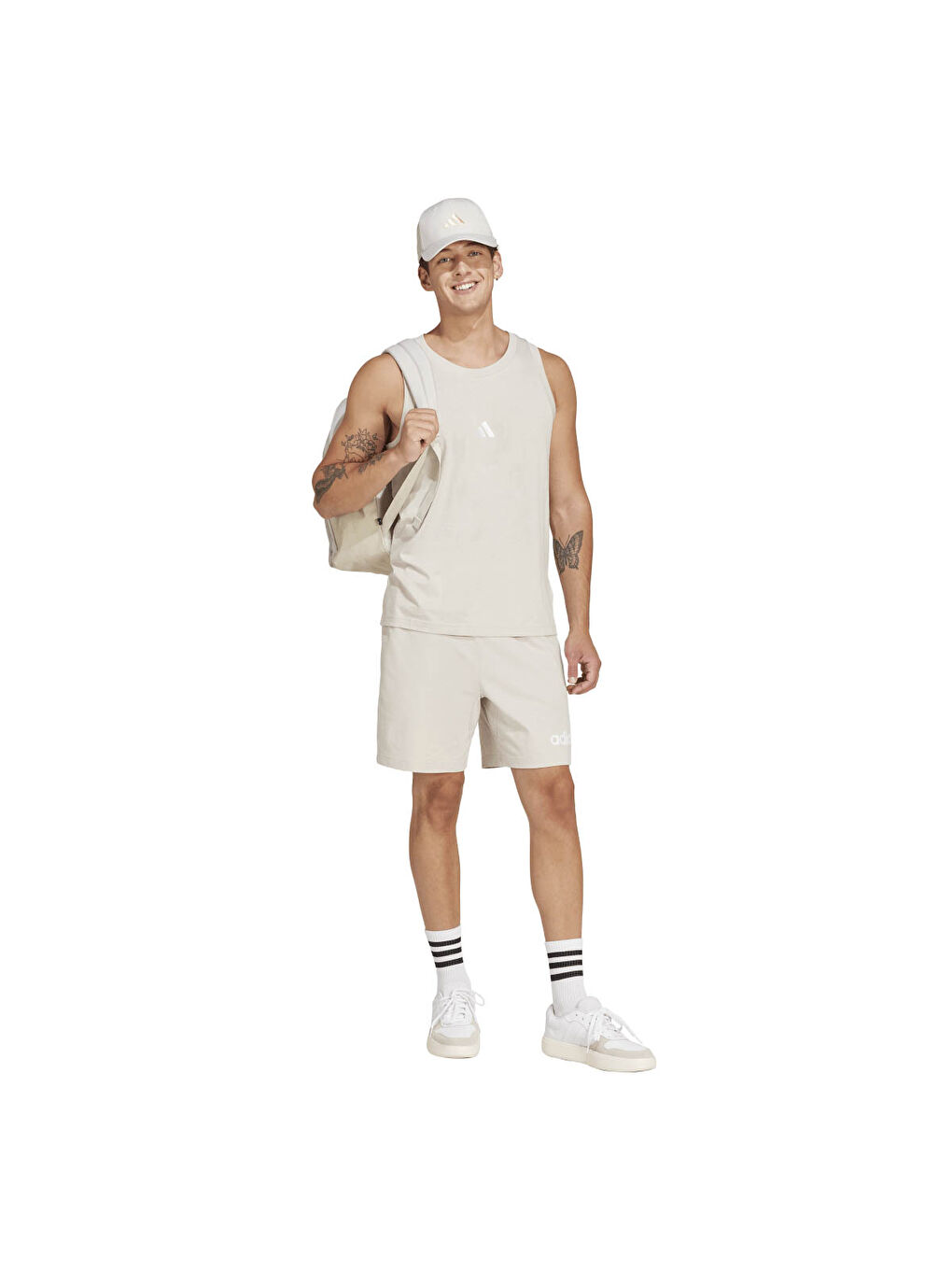 M Sl Erkek Bej Yuvarlak Yaka Kolsuz Tişört-1