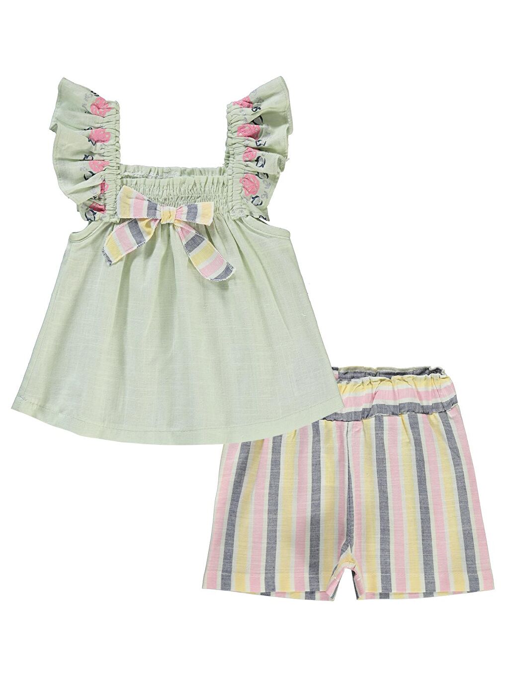 Yeşil Kız Bebek Şortlu Takım 6-18 Ay Mint