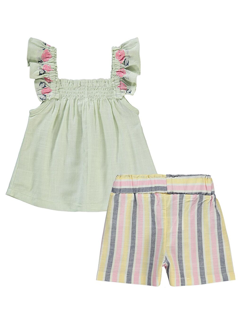 Yeşil Kız Bebek Şortlu Takım 6-18 Ay Mint-1