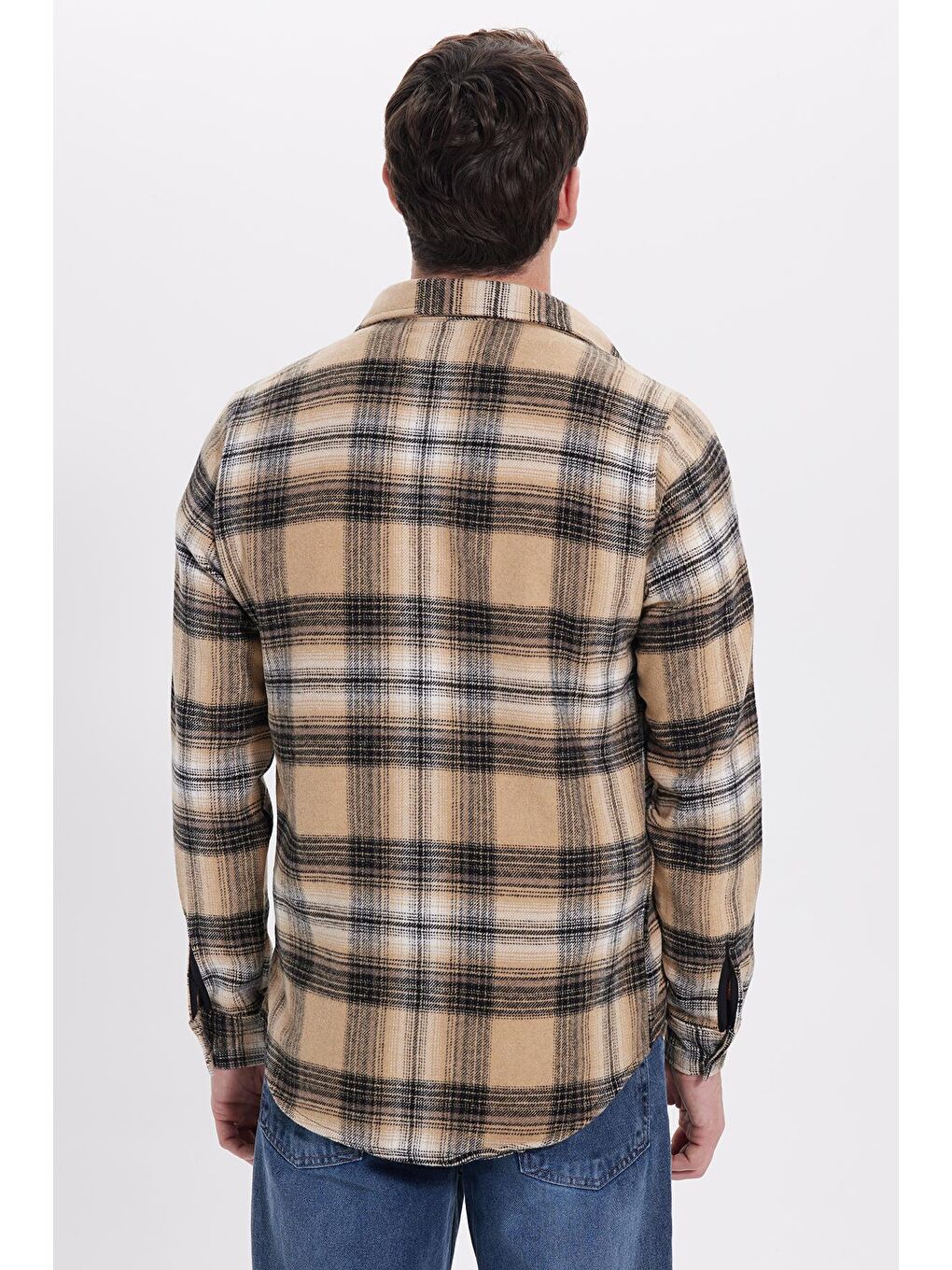 Kahverengi Erkek Slim Fit Dar Kesim Kareli Kışlık Oduncu Gömlek-5