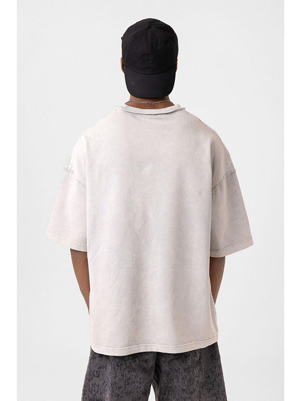 Bej Yıkamalı Oversize Cepli Tişört Taş-4
