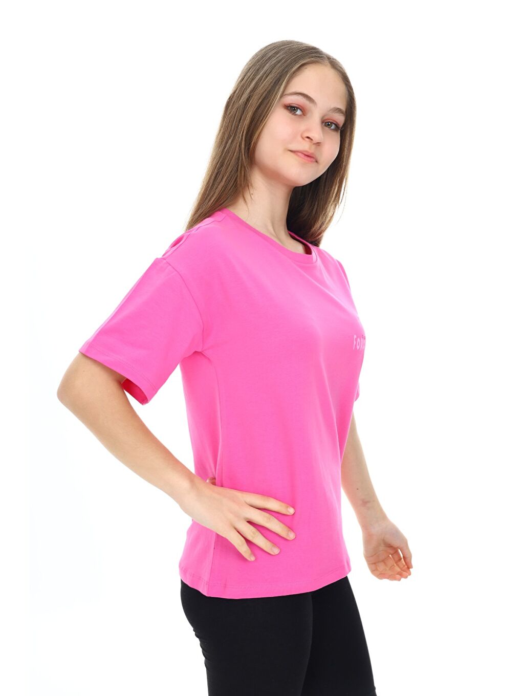 Ekru Kız Çocuk Baskılı Bisiklet Yaka Kısa Kollu Tişört-2