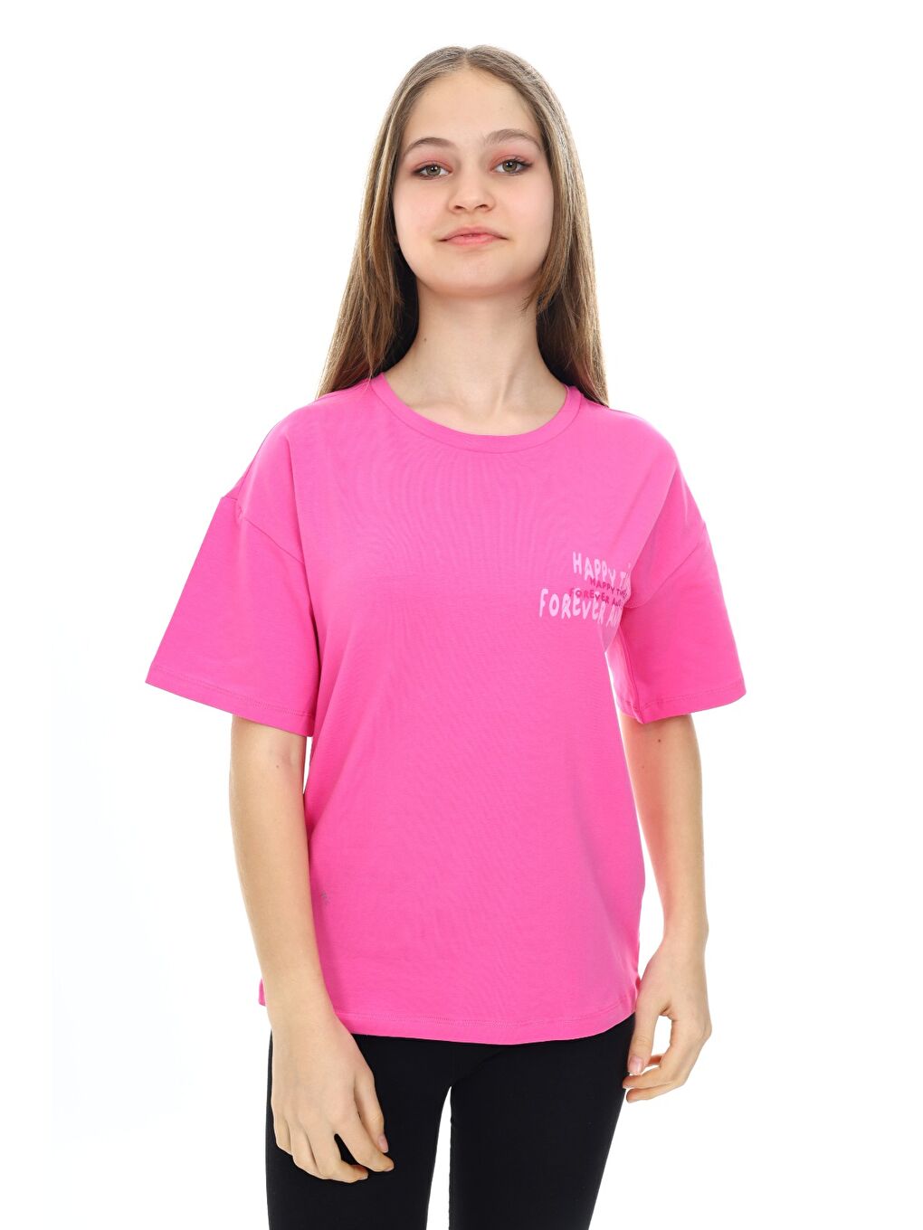 Ekru Kız Çocuk Baskılı Bisiklet Yaka Kısa Kollu Tişört-4