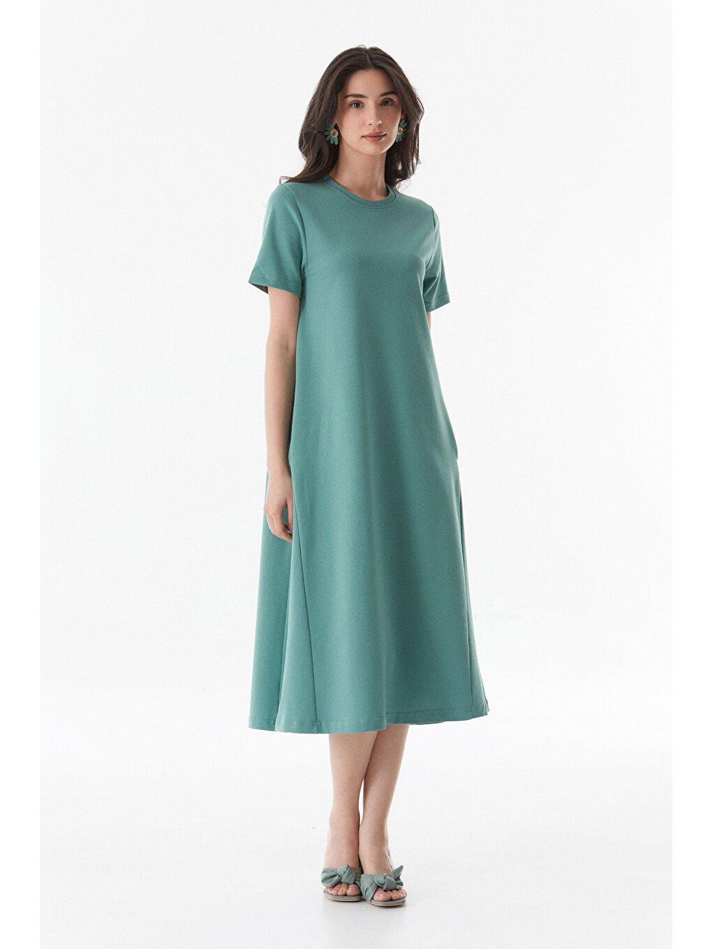 Turkuaz Basic Gizli Cepli Elbise