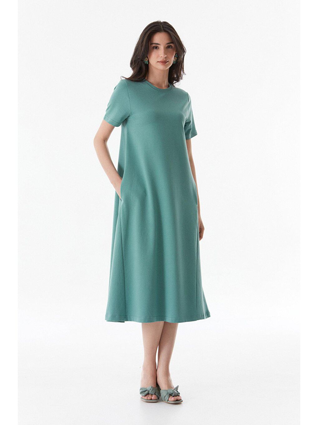 Turkuaz Basic Gizli Cepli Elbise-1