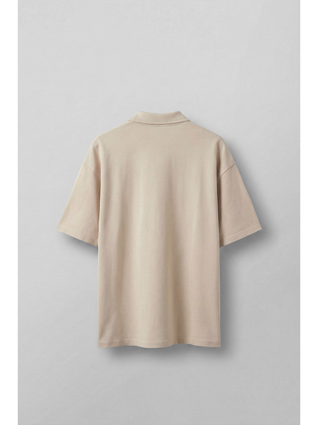 Erkek Oversize Yıkamalı Gül Nakışlı Polo Yaka T-Shirt Bej-1