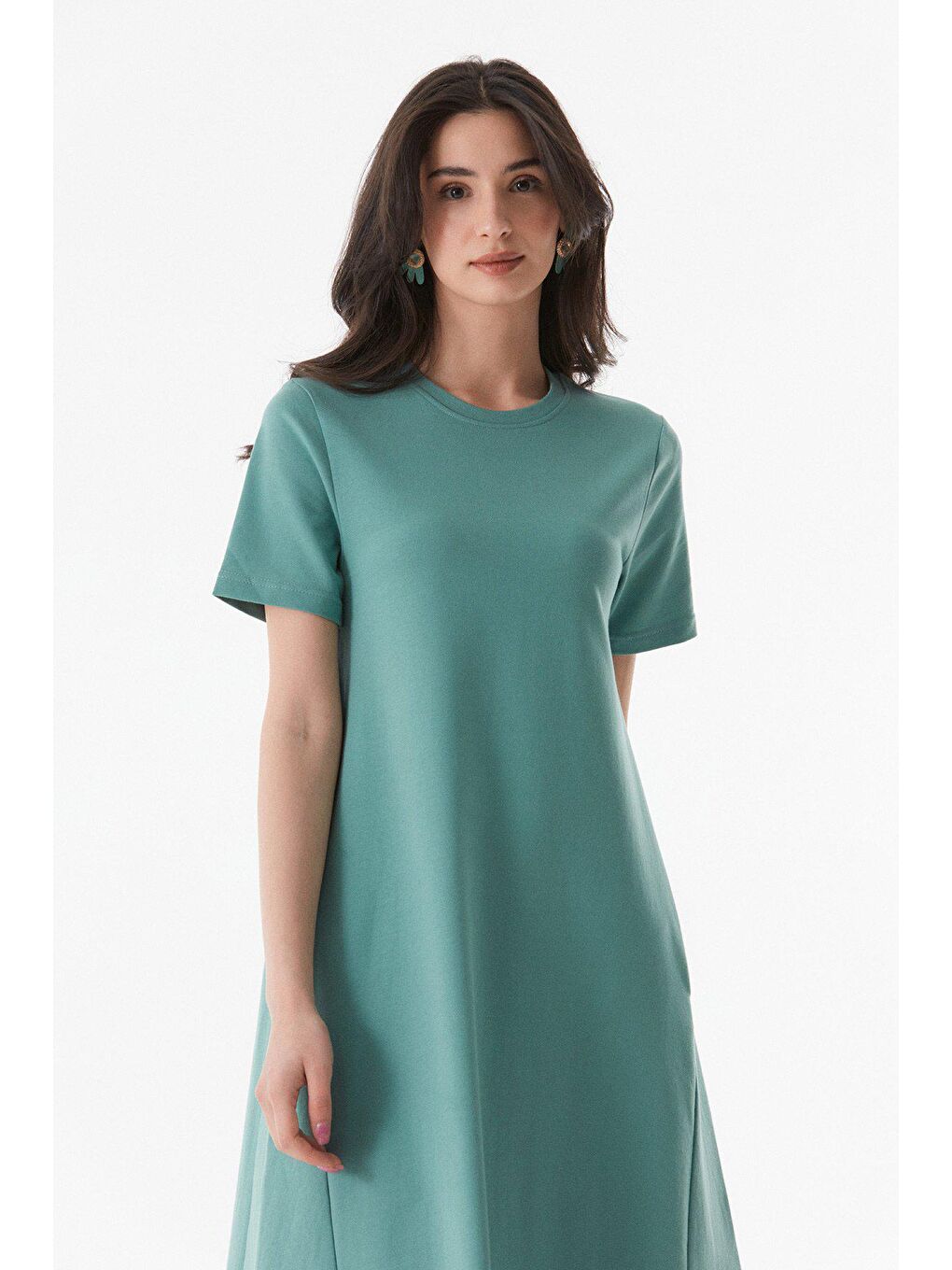 Turkuaz Basic Gizli Cepli Elbise-3