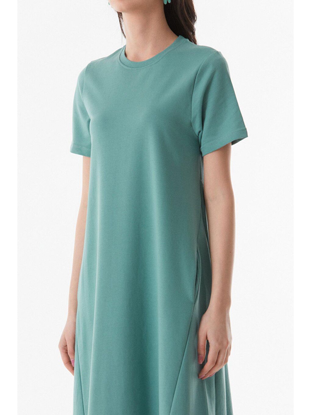 Turkuaz Basic Gizli Cepli Elbise-4