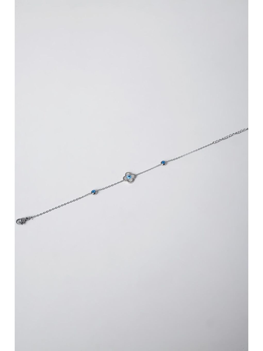 Gri GÜMÜŞ Nazar Boncuklu Çelik Bileklik-1