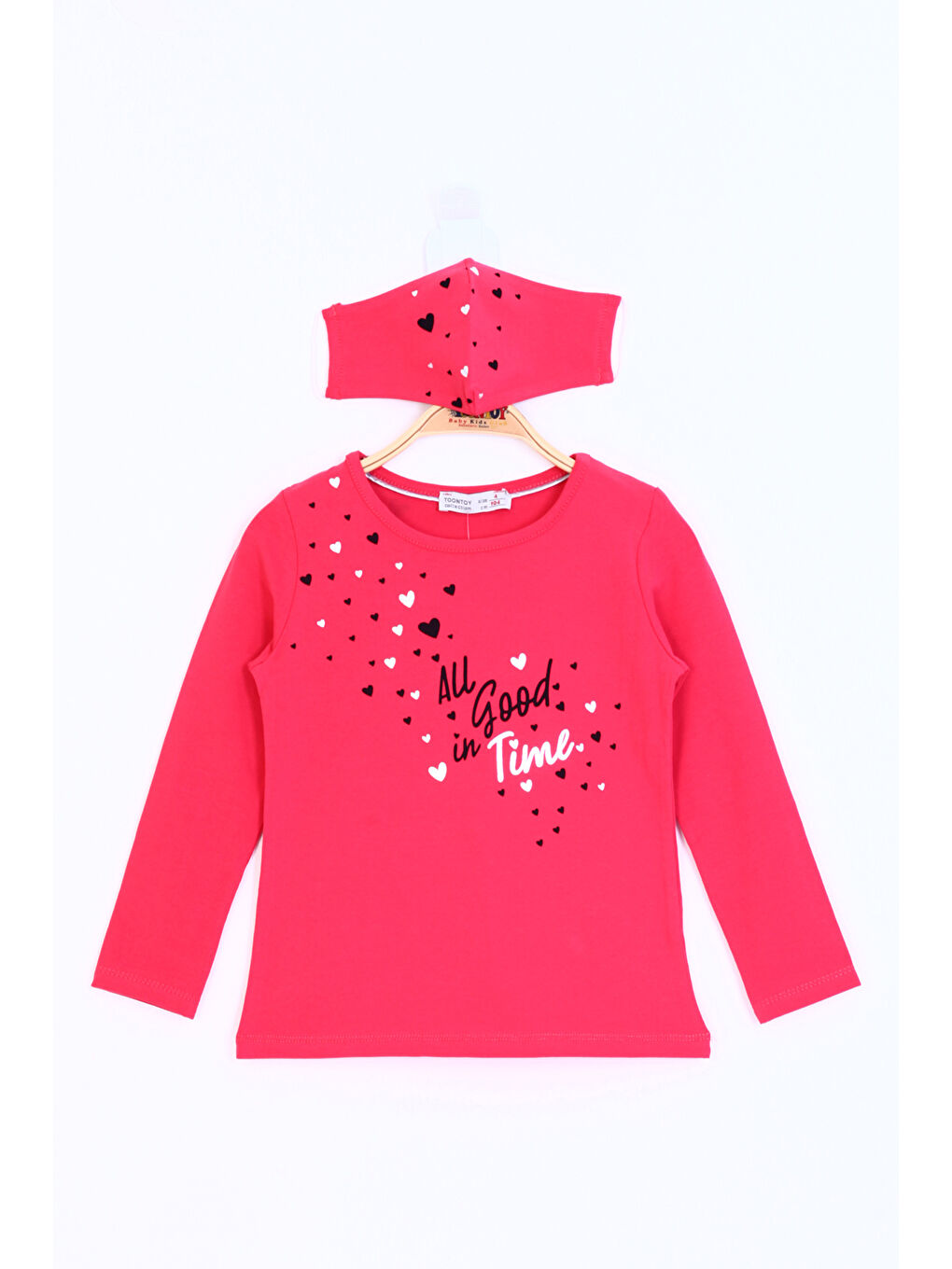 Kırmızı Kız Çocuk All Good In Time Baskılı Tişört-1