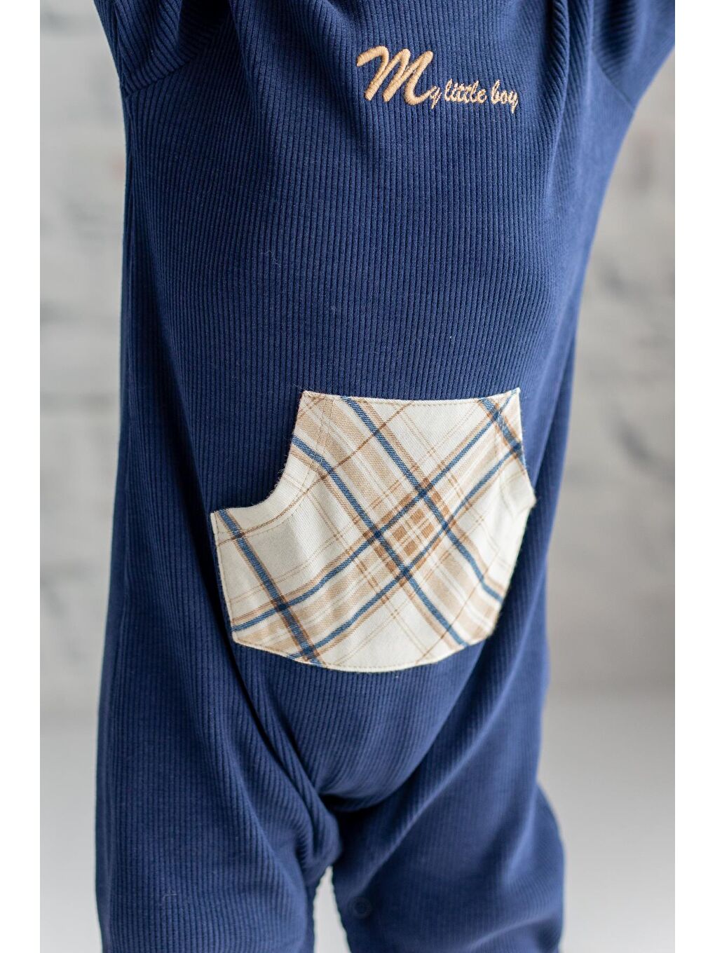 Lacivert Erkek Bebek Kanguru Cepli Kaşkorse Tulum-1