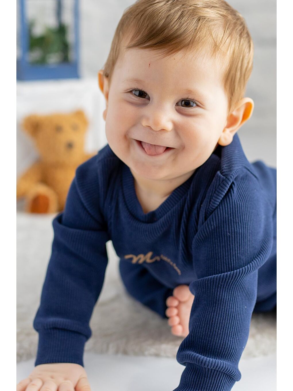 Lacivert Erkek Bebek Kanguru Cepli Kaşkorse Tulum-2