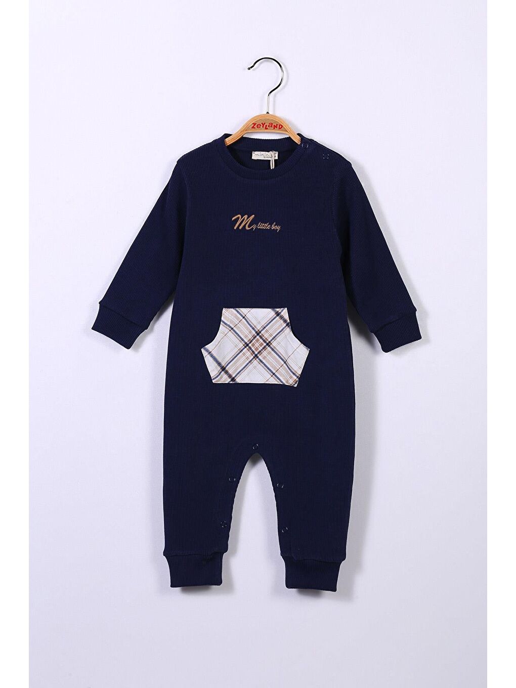 Lacivert Erkek Bebek Kanguru Cepli Kaşkorse Tulum-3