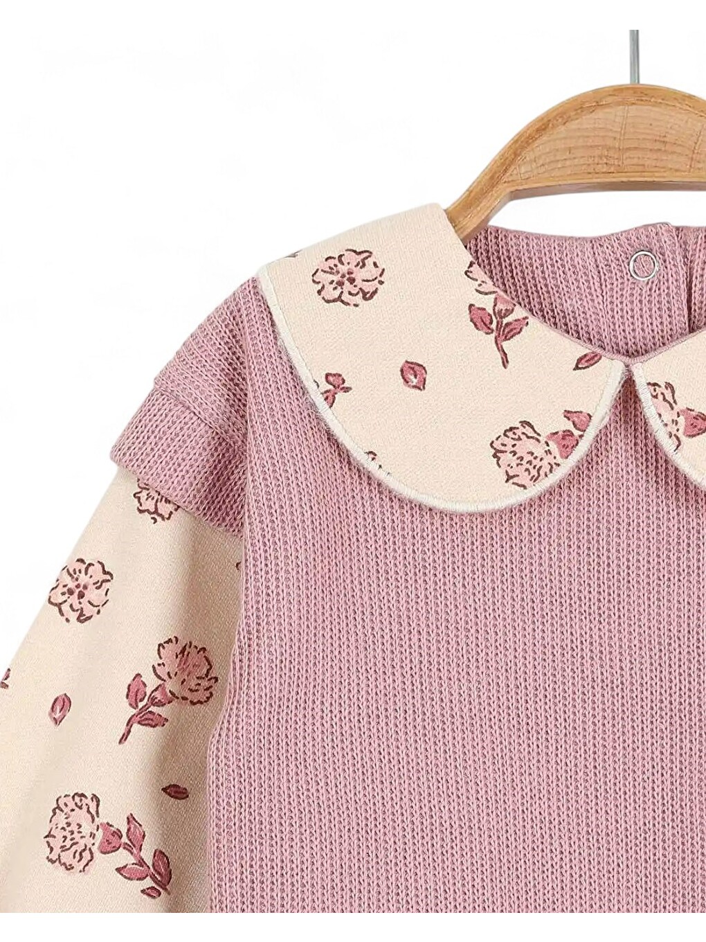 Pembe Kız Bebek Özel Tasarım Bebe Yakalı, Örme Triko 6-9-12 Ay Bebek Takımı-2