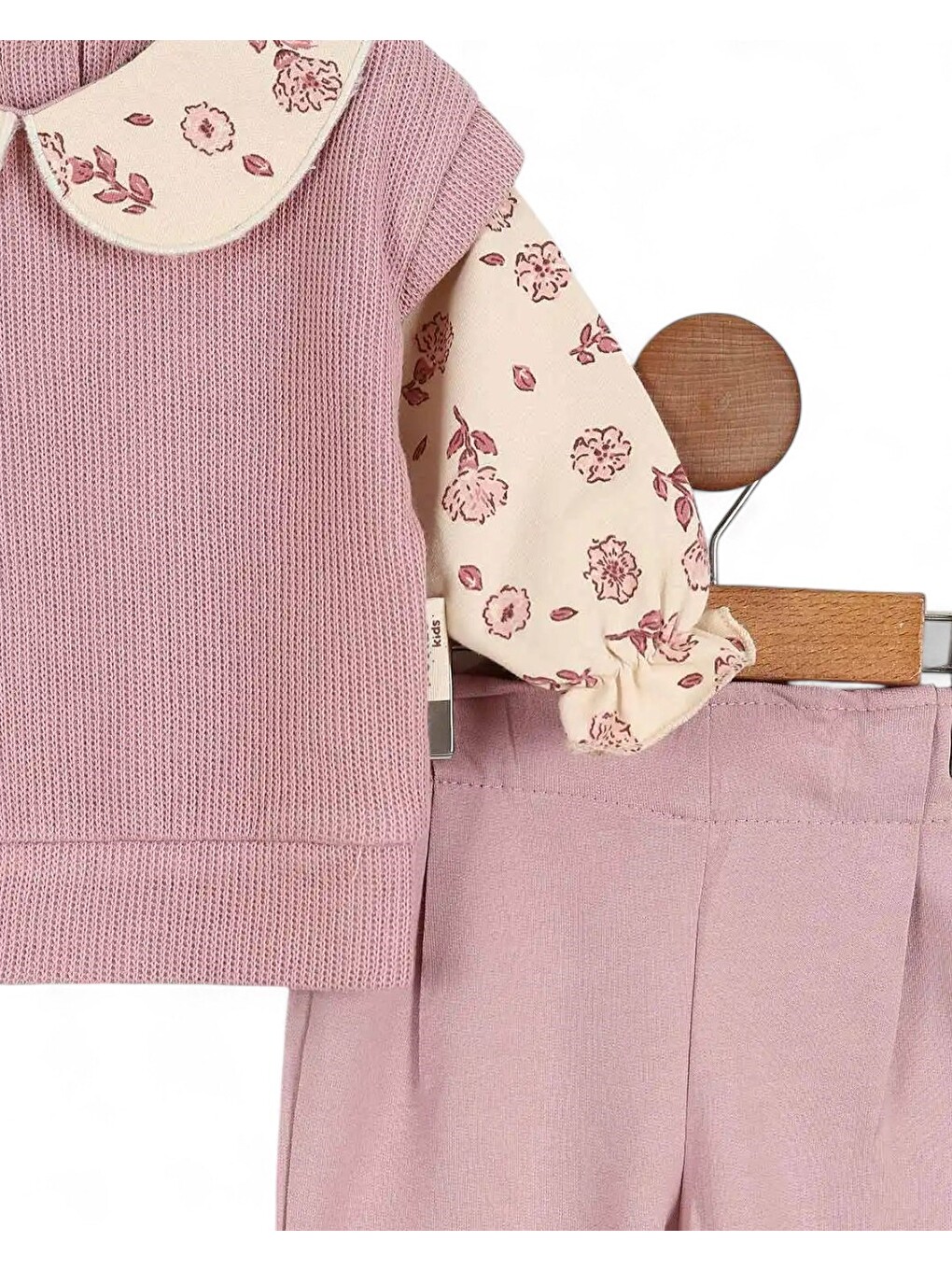 Pembe Kız Bebek Özel Tasarım Bebe Yakalı, Örme Triko 6-9-12 Ay Bebek Takımı-4