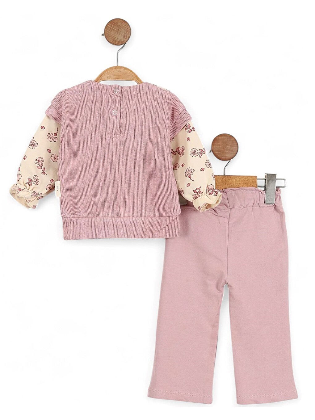 Pembe Kız Bebek Özel Tasarım Bebe Yakalı, Örme Triko 6-9-12 Ay Bebek Takımı-5
