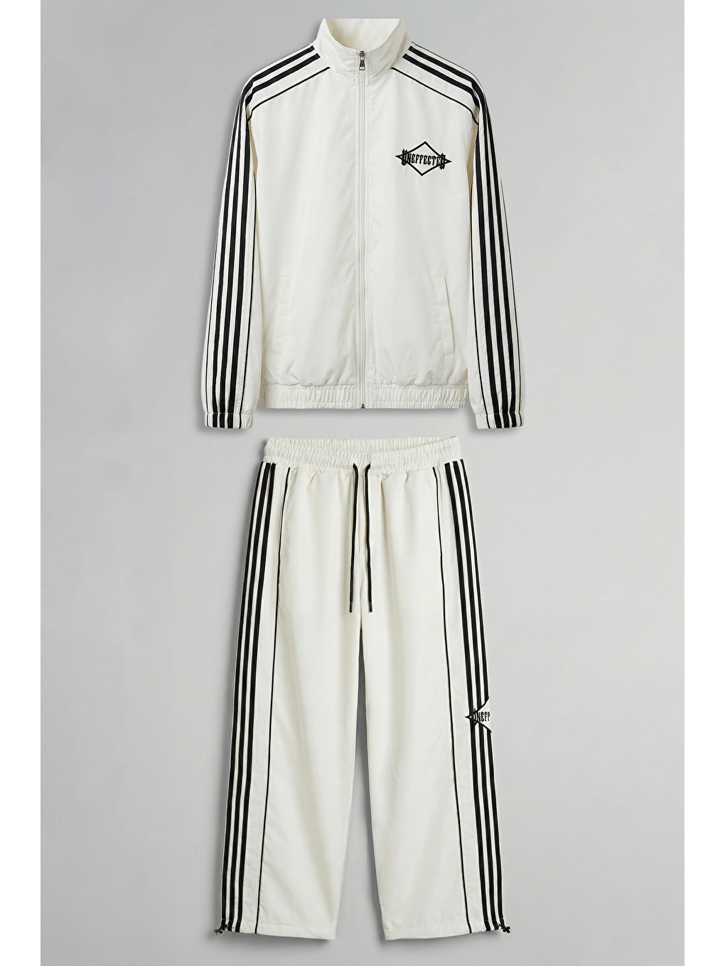 Erkek Relaxed Fit Şeritli Spor Eşofman Takımı Ekru