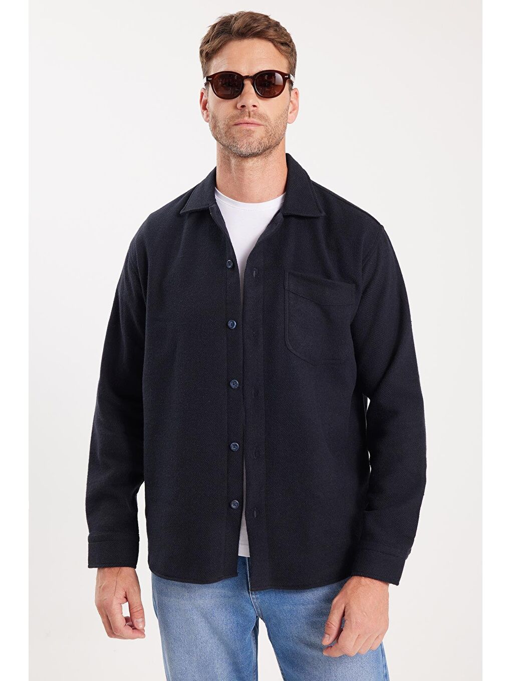 Erkek Relax Fit Rahat Kesim Oduncu Tek Cepli Armürlü Lacivert Apaş Yaka Kışlık Gömlek-3