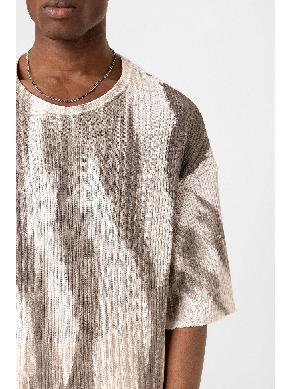 Kahverengi Yıkamalı Oversize Triko Tişört Kahve-5