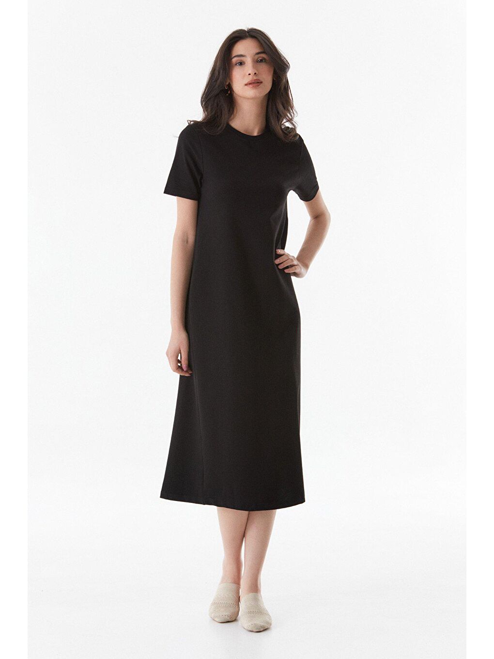 Siyah Basic Gizli Cepli Elbise-2