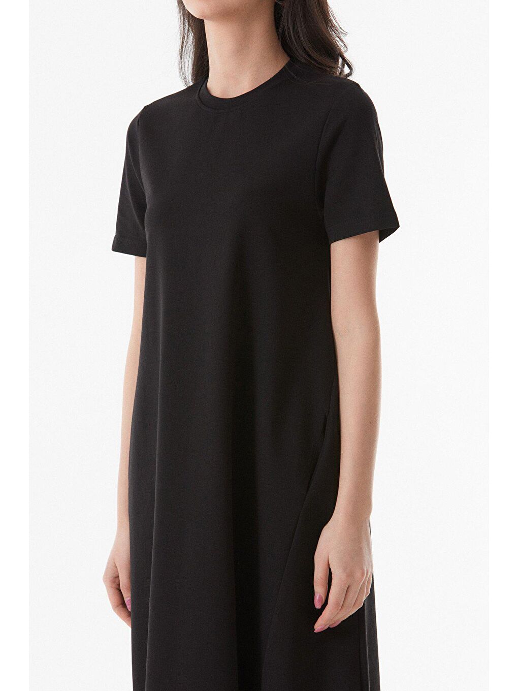 Siyah Basic Gizli Cepli Elbise-4