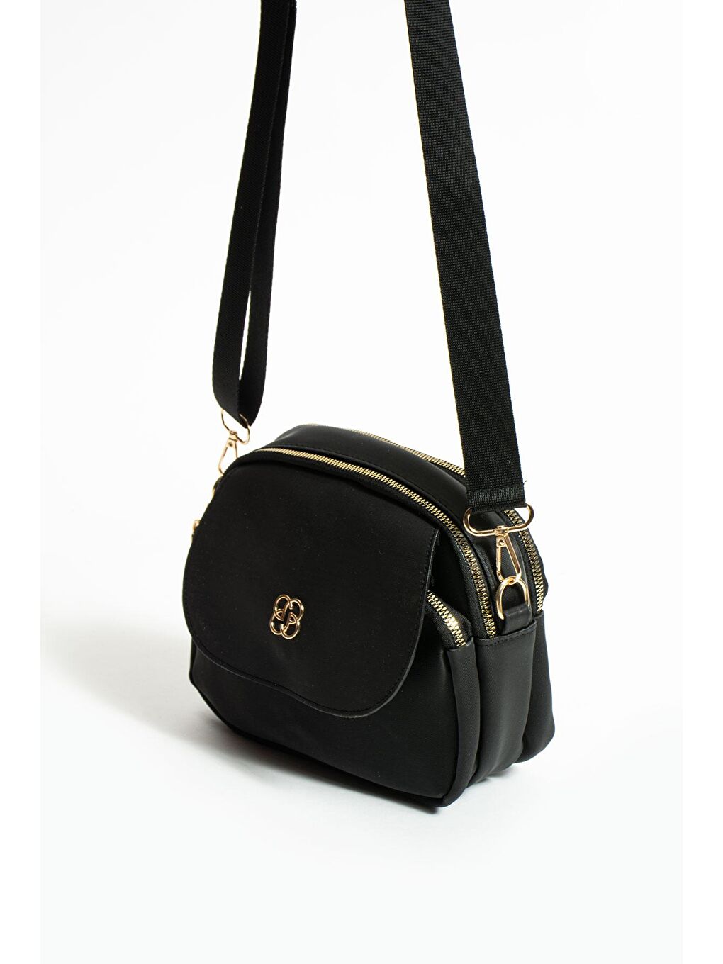 Siyah Ayarlanabilir Askılı 3 Bölmeli Fermuarlı Ön Kapaklı Kadın Omuz Çantası BAG5013-23-3