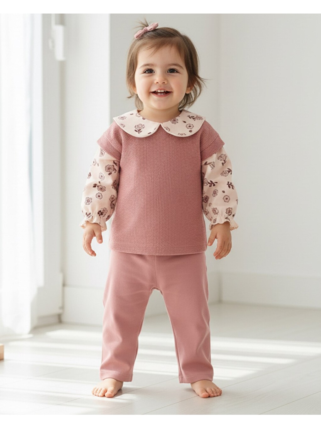 Mercan Kız Bebek Özel Tasarım Bebe Yakalı, Örme Triko 6-9-12 Ay Bebek Takımı