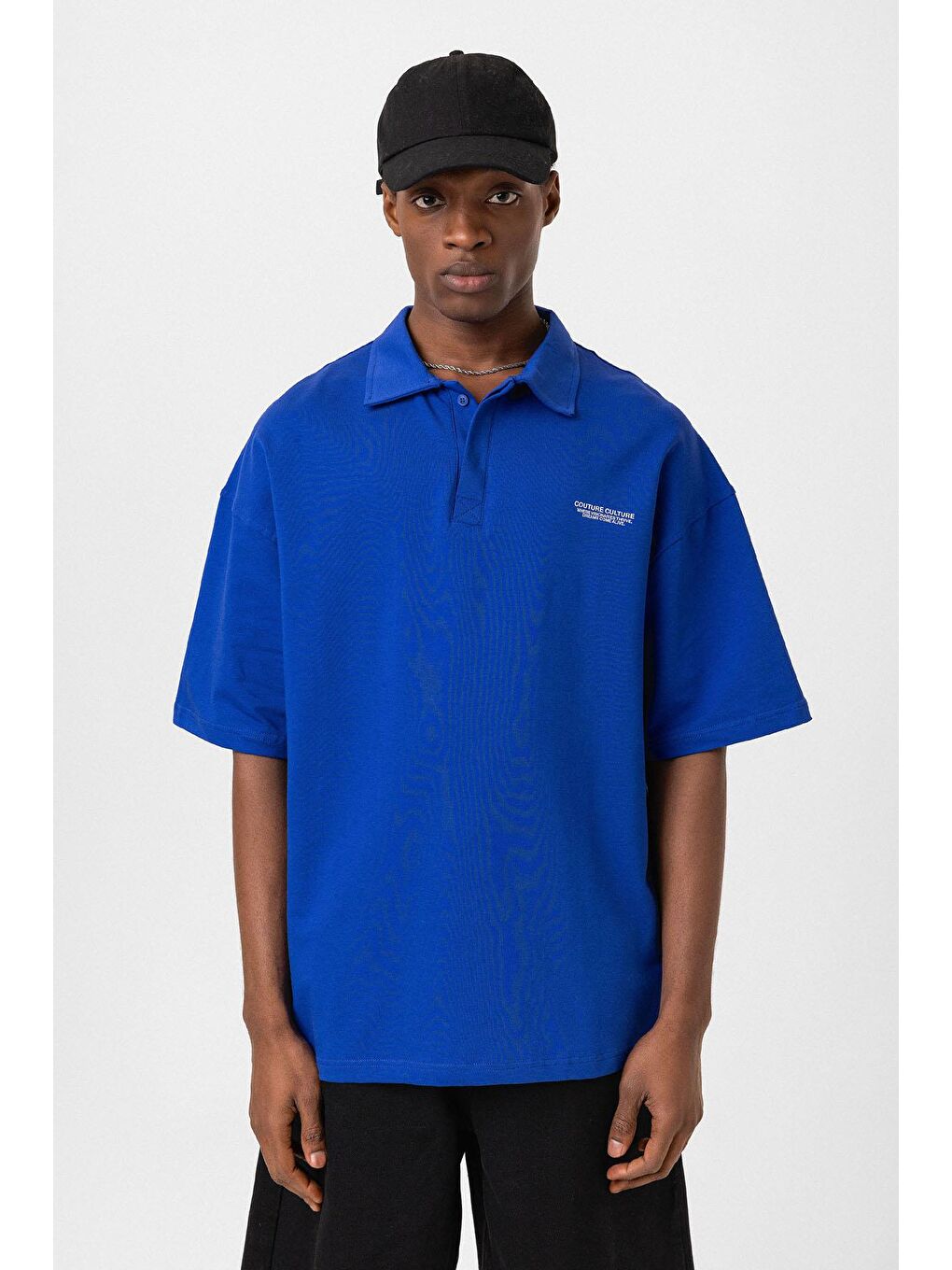 Mavi Polo Yaka Oversize Tişört Saks-2