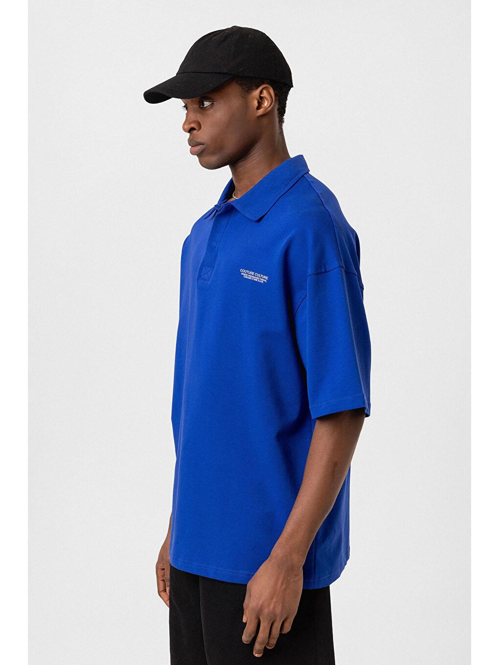 Mavi Polo Yaka Oversize Tişört Saks-3