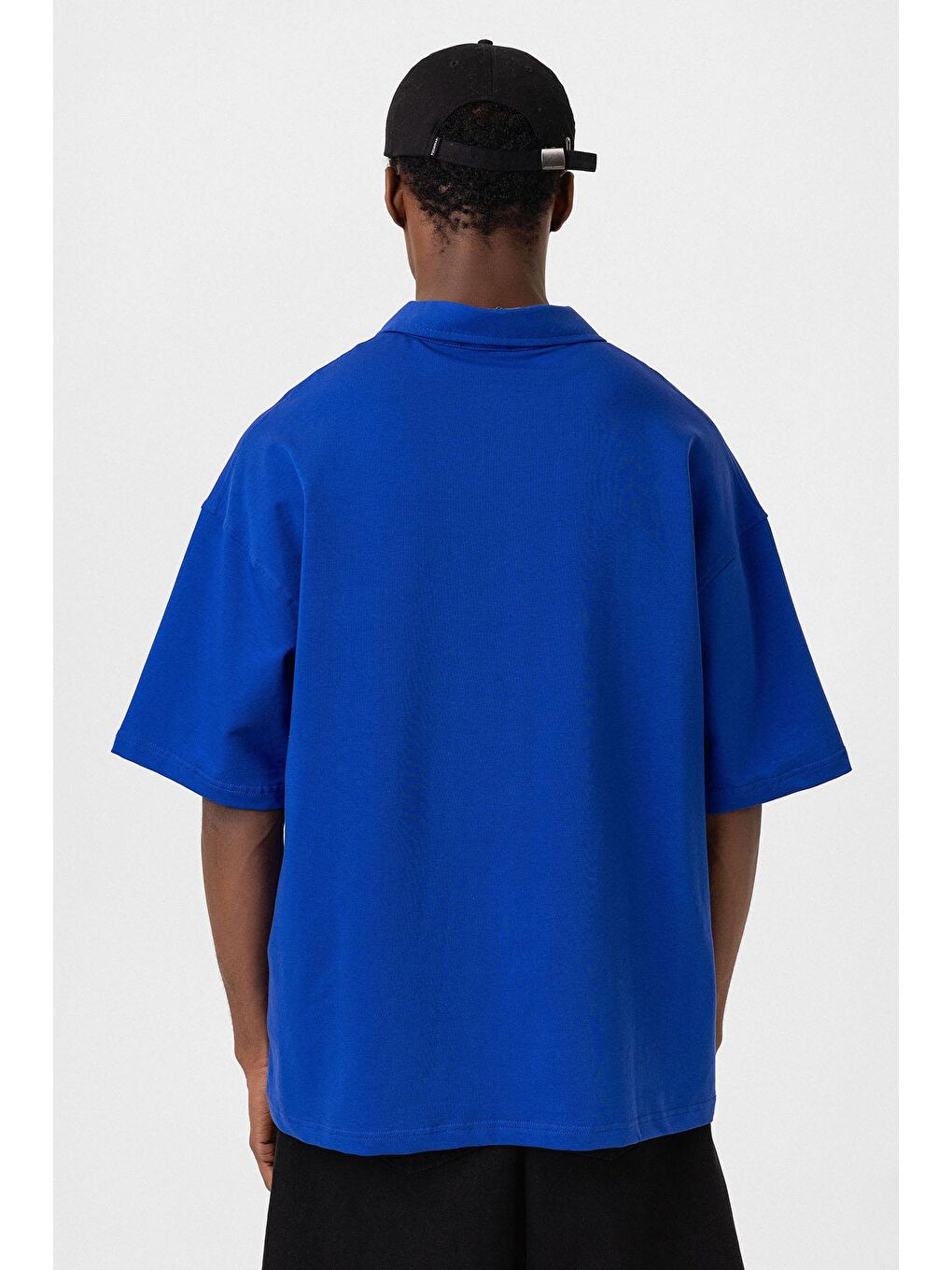 Mavi Polo Yaka Oversize Tişört Saks-4