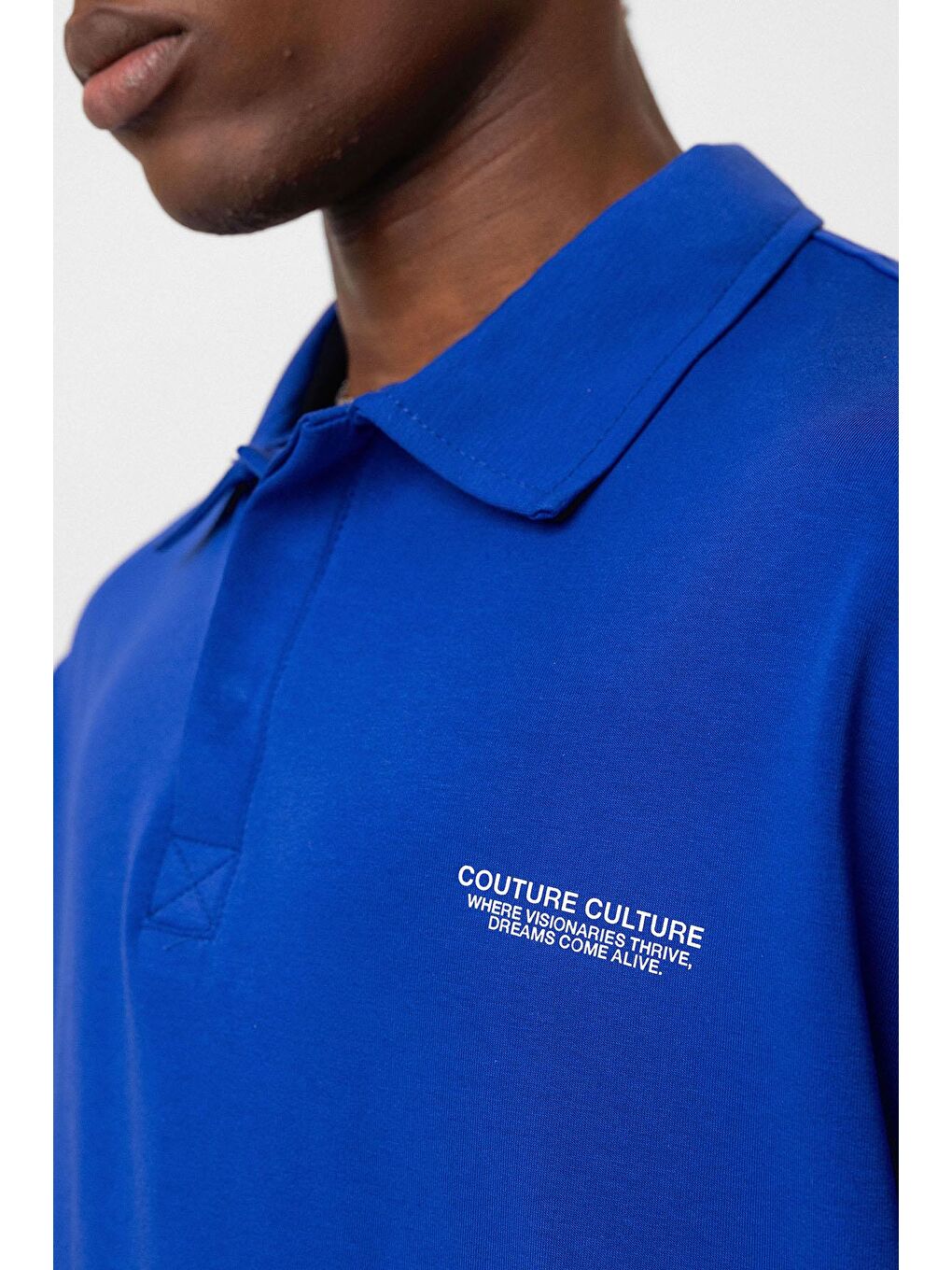 Mavi Polo Yaka Oversize Tişört Saks-5