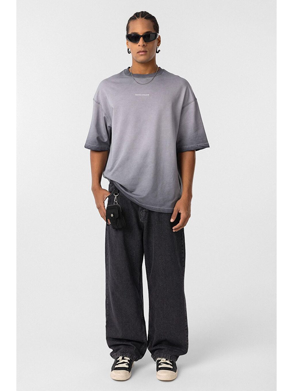 Yıkamalı Oversize Tişört Gri