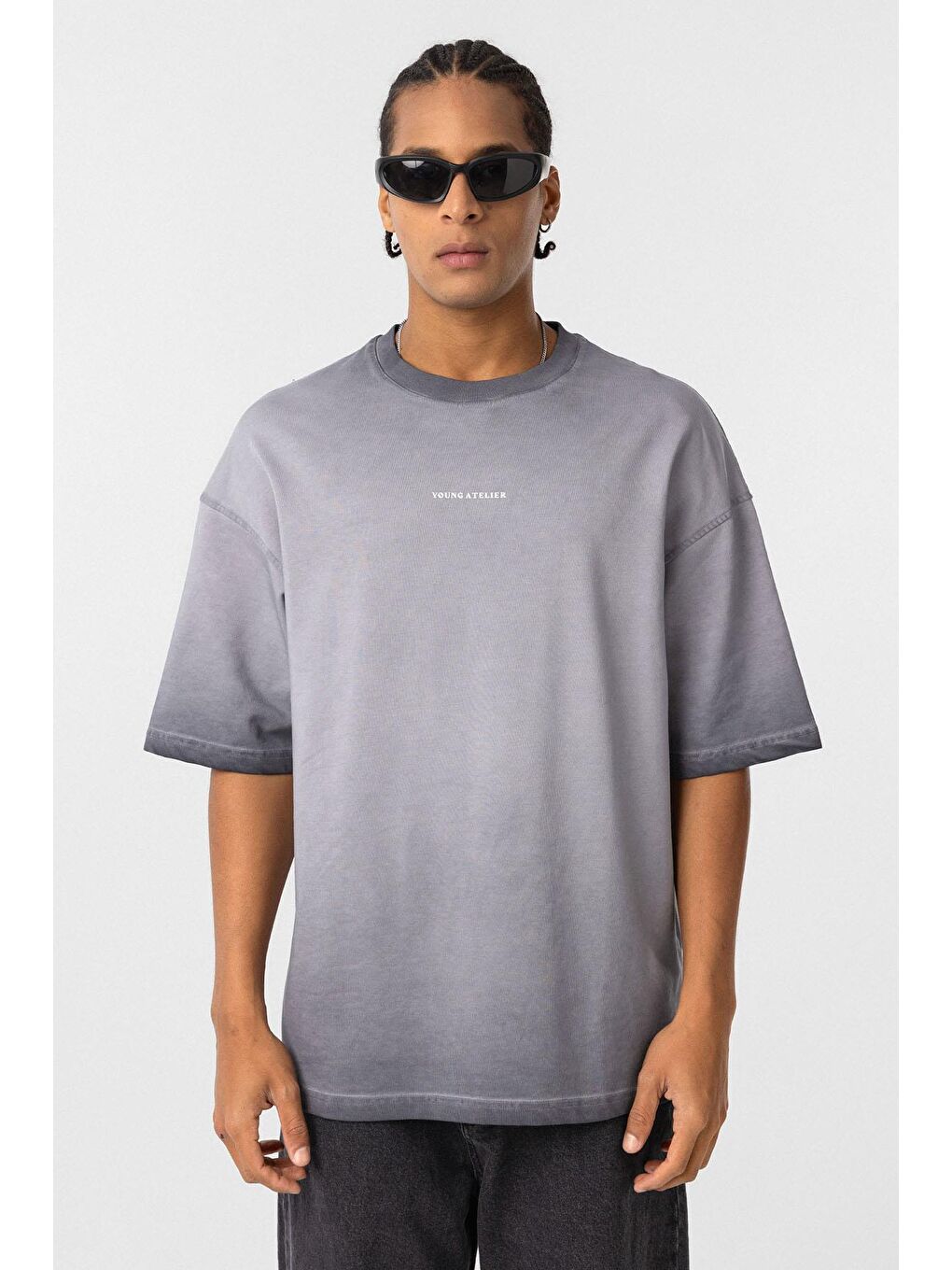 Yıkamalı Oversize Tişört Gri-2