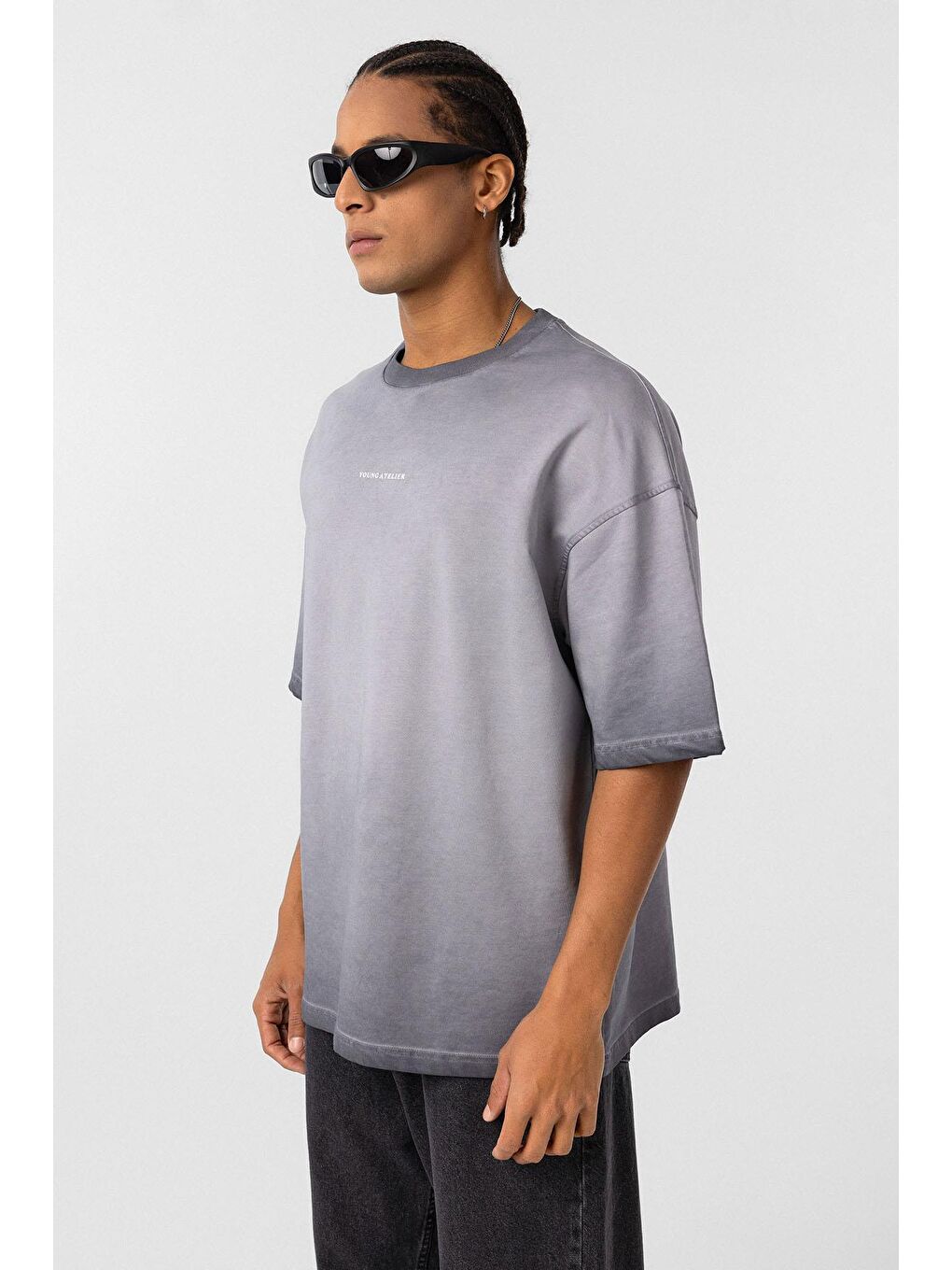 Yıkamalı Oversize Tişört Gri-3
