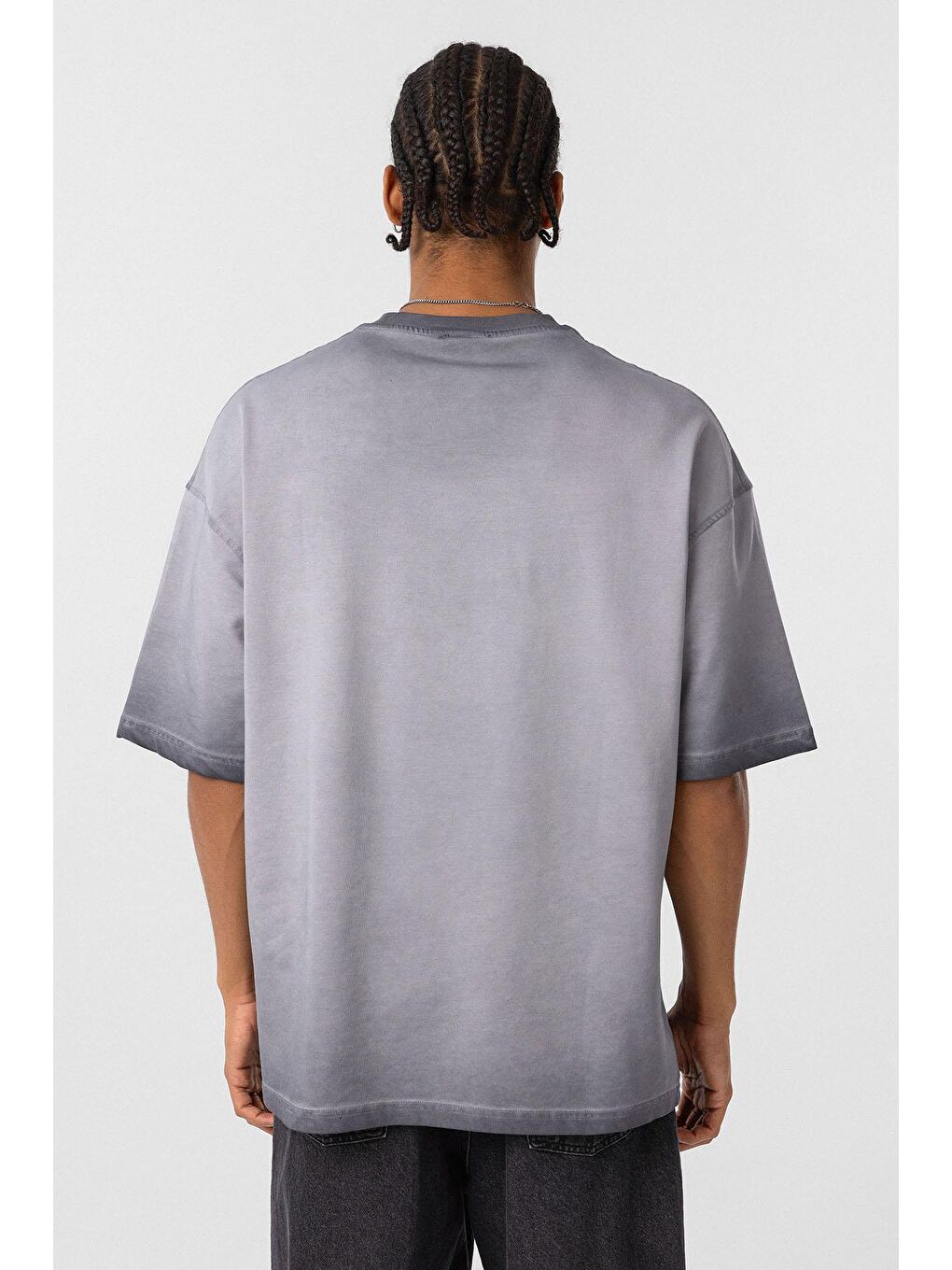 Yıkamalı Oversize Tişört Gri-4