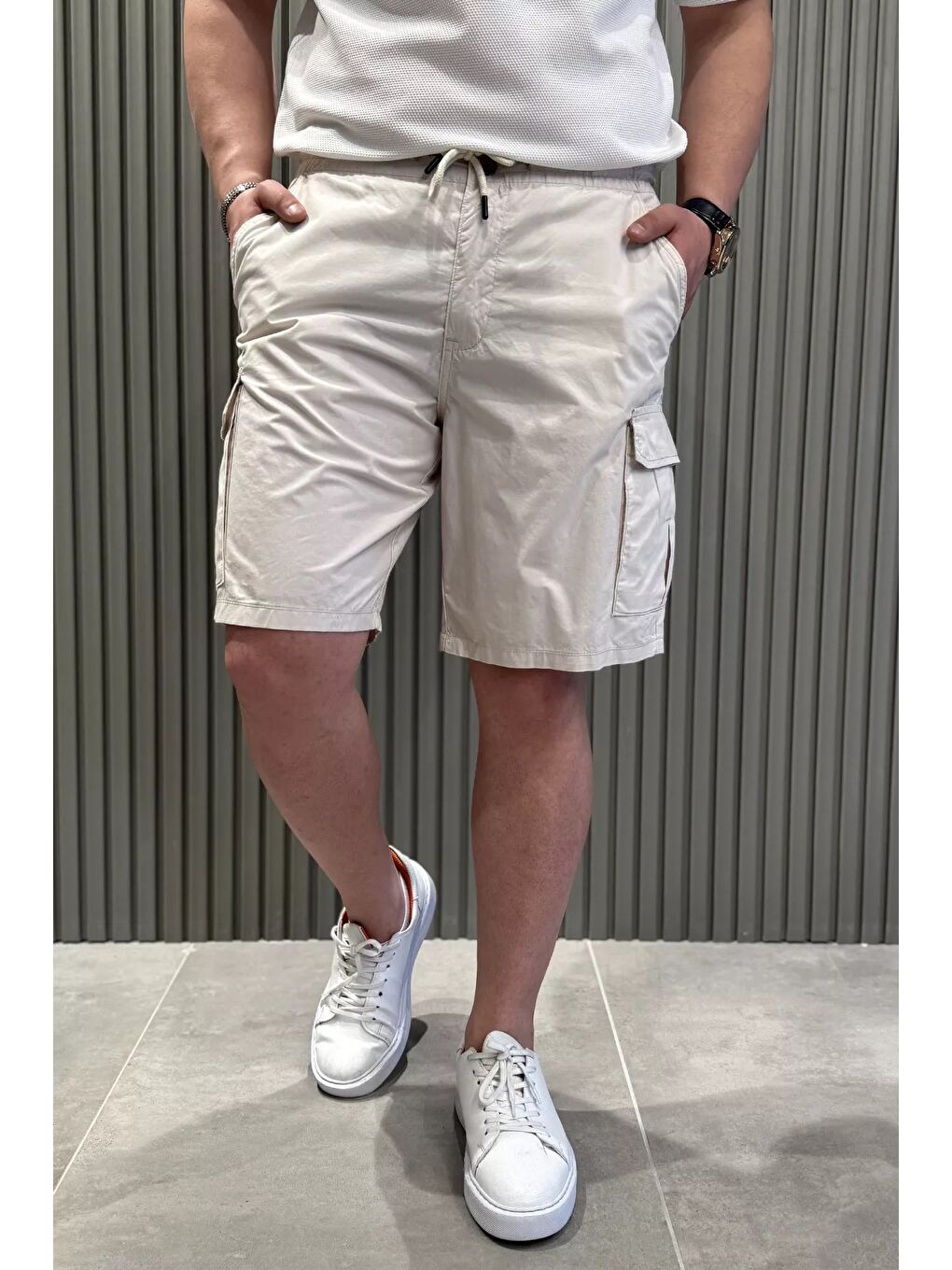 Bej Kargo Cepli Bel Bağcıklı Erkek Şort