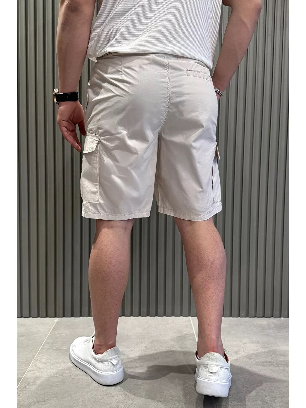 Bej Kargo Cepli Bel Bağcıklı Erkek Şort-2