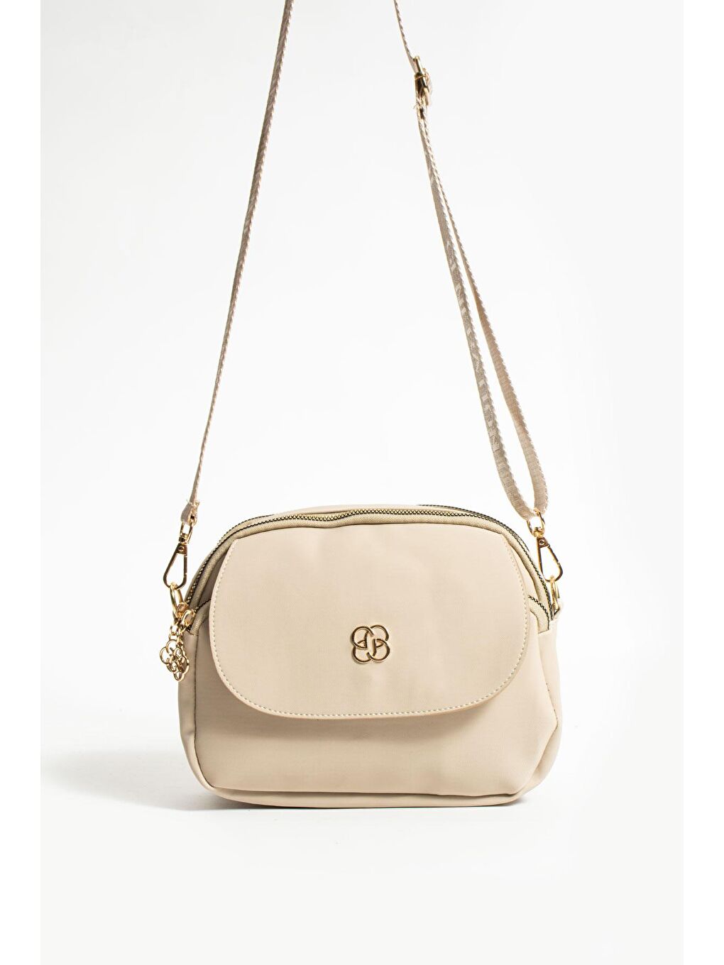 Bej Ayarlanabilir Askılı 3 Bölmeli Fermuarlı Ön Kapaklı Kadın Omuz Çantası BAG5013-23-3