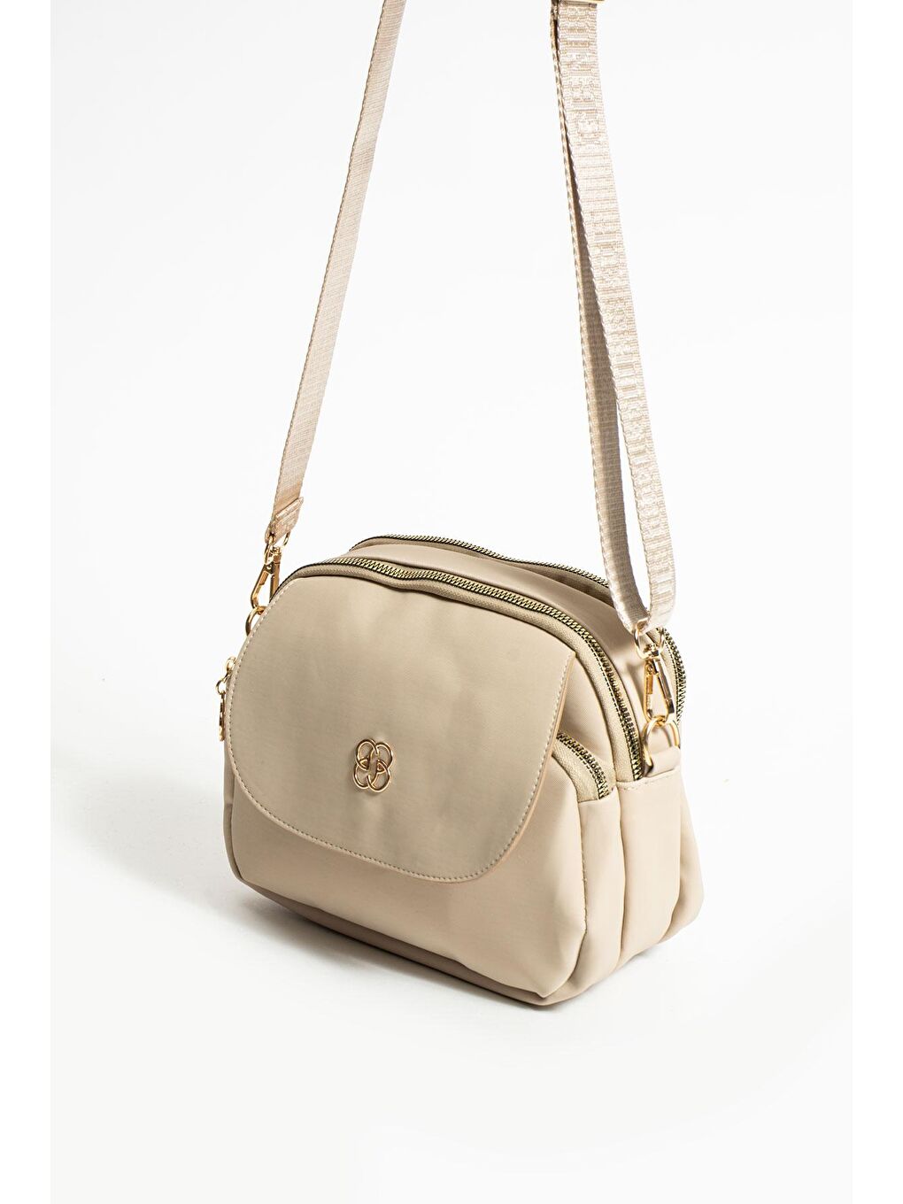 Bej Ayarlanabilir Askılı 3 Bölmeli Fermuarlı Ön Kapaklı Kadın Omuz Çantası BAG5013-23-4