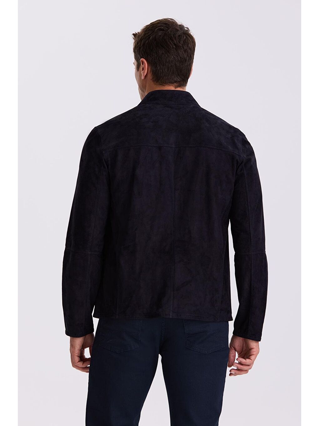 Lacivert Comfort Fit Dik Yaka Çift Taraflı %100 Deri Mont-4