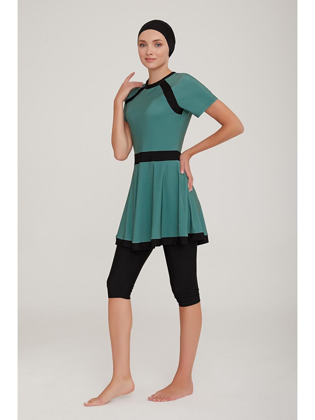 Kısa Kol Taytlı Yarı Kapalı Mayo Sereny 3904 Haki-3