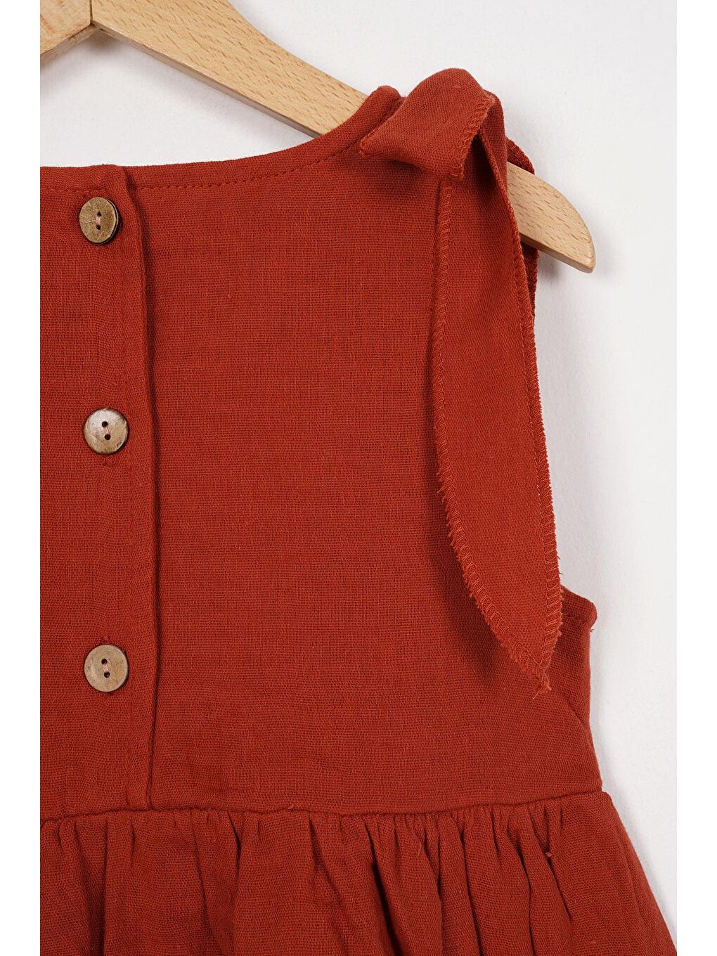Kahverengi Omzu Fiyonk Detaylı Kiremit Renk Kız Çocuk Elbise-3