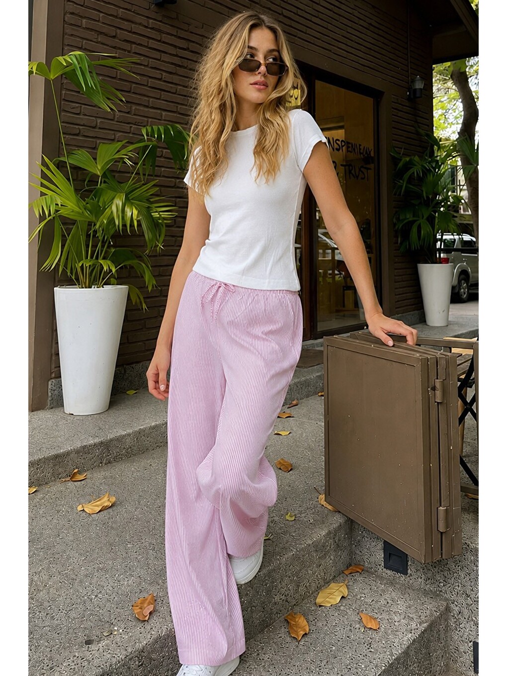 Karışık Üst Pamuklu Fitilli Kaşkorse T-shirt İnce Soft Örme Pijama Takımı 8047-1