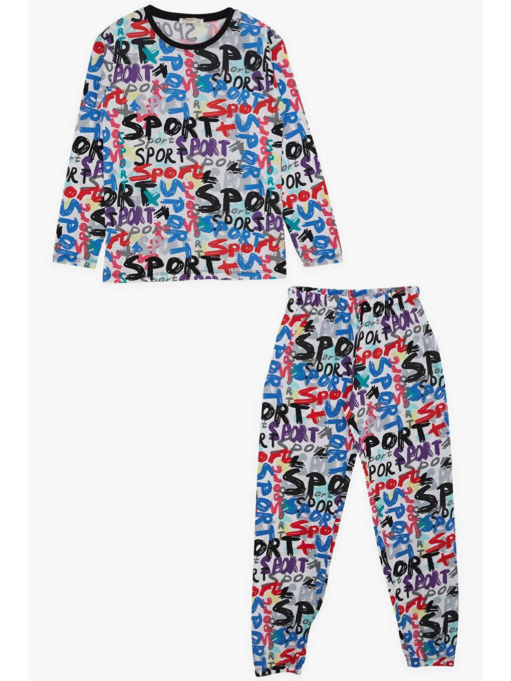 Erkek Çocuk Pijama Takımı Renkli Yazı Baskılı Karışık Renk (9 Yaş)