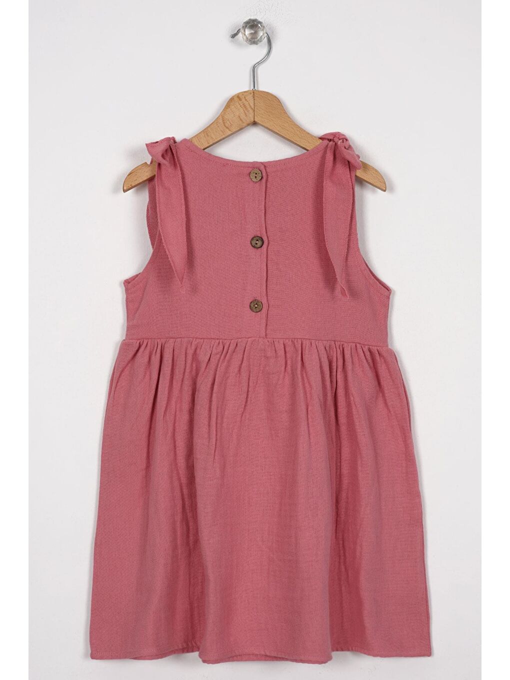 Omzu Fiyonk Detaylı Pembe Renk Kız Çocuk Elbise-2