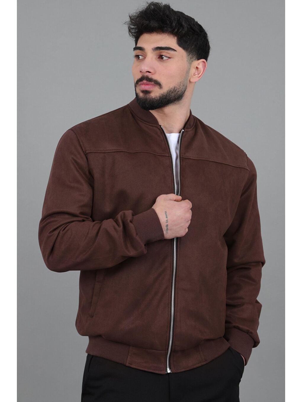 Kahverengi Kolej Yaka Bel Lastikli Süet Mevsimlik Mont BL 1711-60287-3