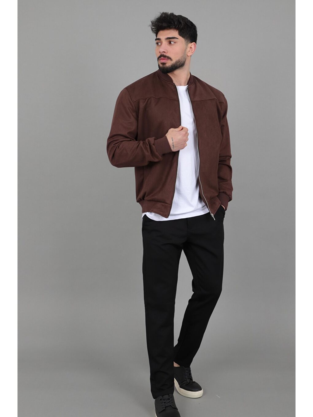 Kahverengi Kolej Yaka Bel Lastikli Süet Mevsimlik Mont BL 1711-60287-4